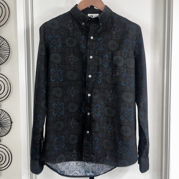 Kennington Other - Kennington Mens Long Sleeve Button Down Shirt - Black Paisley Floral, Size L